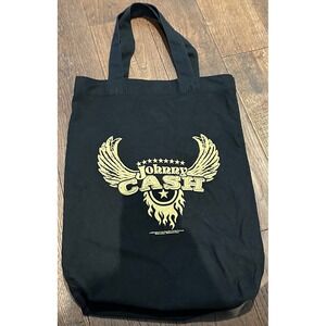 Johnny Cash Black Canvas Tote Bag Gold Wings Flames Logo Official License Gift